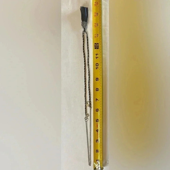 Banana Republic Braided Leather Tassel Necklace, Gray - Picture 3 of 5